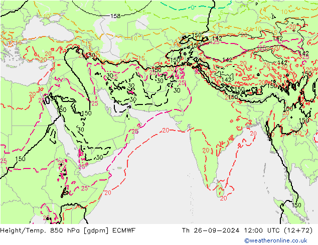 Height/Temp. 850 hPa ECMWF Th 26.09.2024 12 UTC