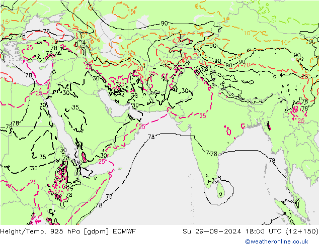 Height/Temp. 925 hPa ECMWF Su 29.09.2024 18 UTC