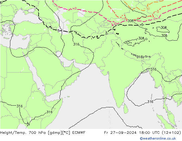 Yükseklik/Sıc. 700 hPa ECMWF Cu 27.09.2024 18 UTC