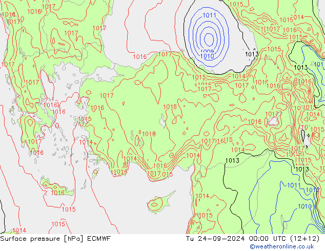 Atmosférický tlak ECMWF Út 24.09.2024 00 UTC