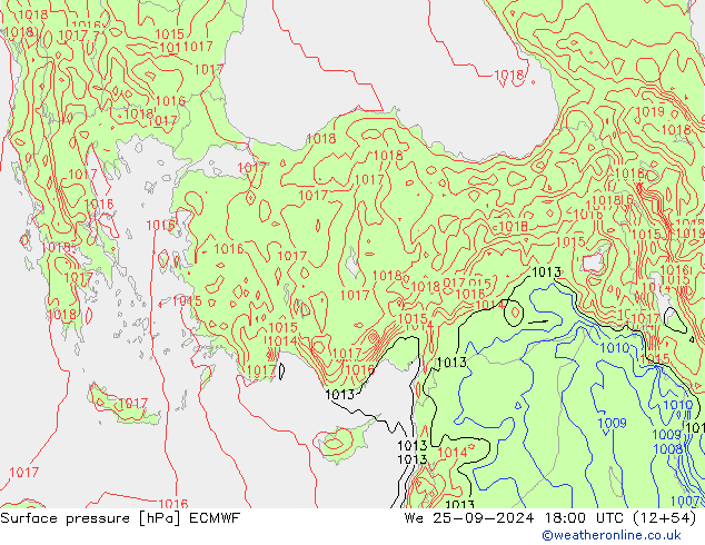 Surface pressure ECMWF We 25.09.2024 18 UTC