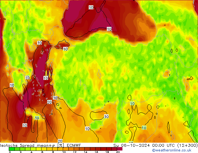 Isotachs Spread ECMWF dom 06.10.2024 00 UTC