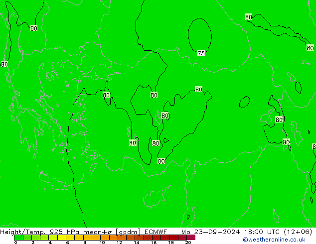 Yükseklik/Sıc. 925 hPa ECMWF Pzt 23.09.2024 18 UTC