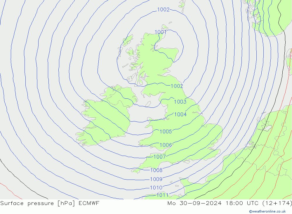 Surface pressure ECMWF Mo 30.09.2024 18 UTC