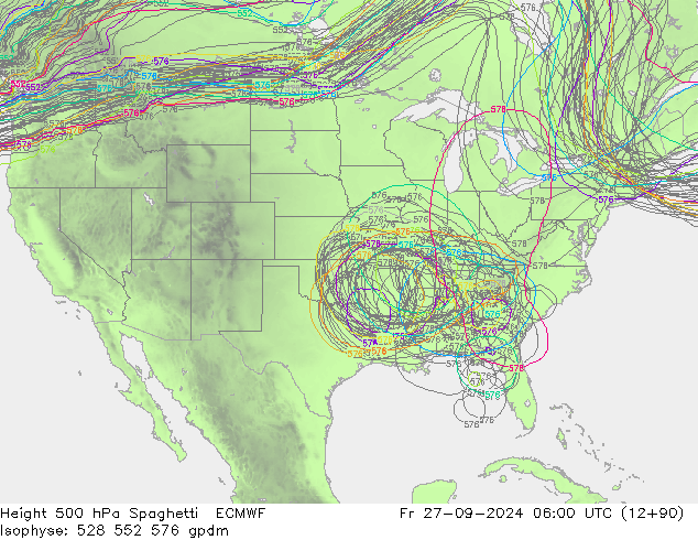 Height 500 hPa Spaghetti ECMWF  27.09.2024 06 UTC