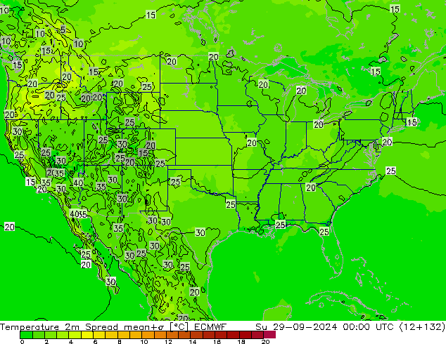 Temperatura 2m Spread ECMWF dom 29.09.2024 00 UTC