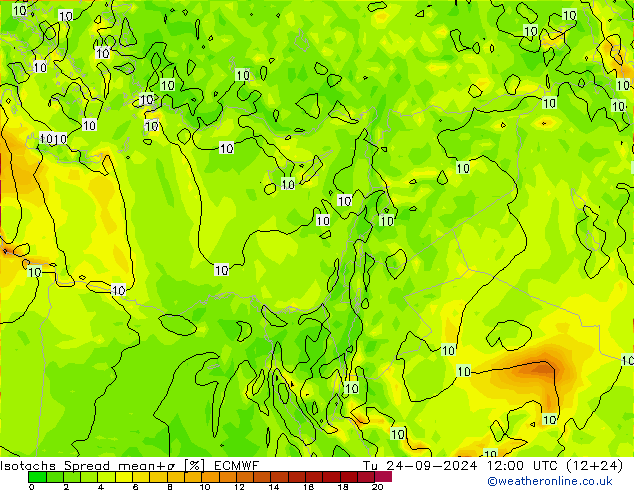 Isotachen Spread ECMWF di 24.09.2024 12 UTC