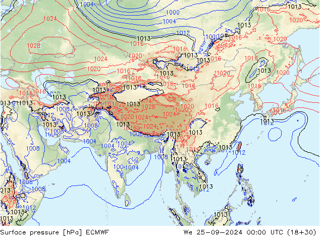 pressão do solo ECMWF Qua 25.09.2024 00 UTC