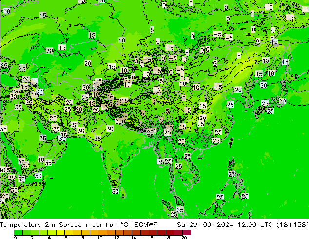 Temperatura 2m Spread ECMWF dom 29.09.2024 12 UTC