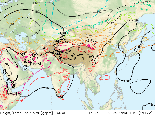 Height/Temp. 850 гПа ECMWF чт 26.09.2024 18 UTC