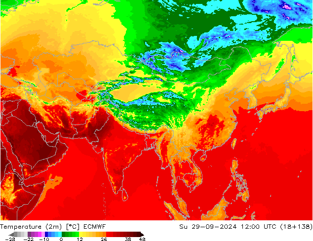 Temperature (2m) ECMWF Su 29.09.2024 12 UTC