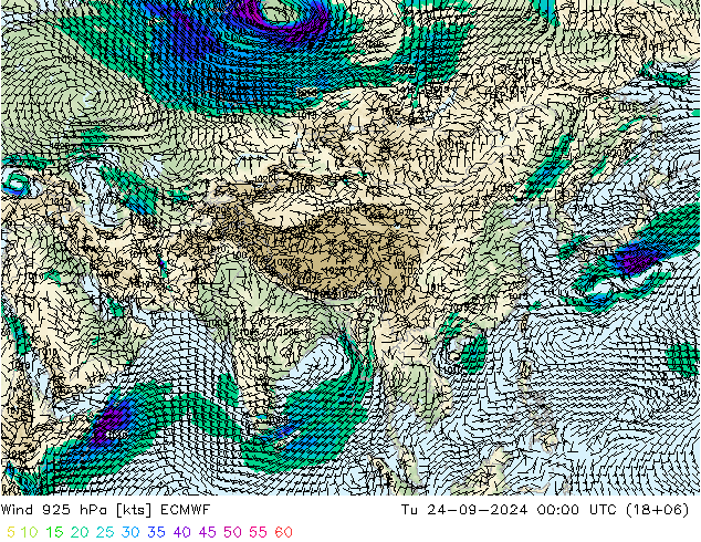 Wind 925 hPa ECMWF Tu 24.09.2024 00 UTC