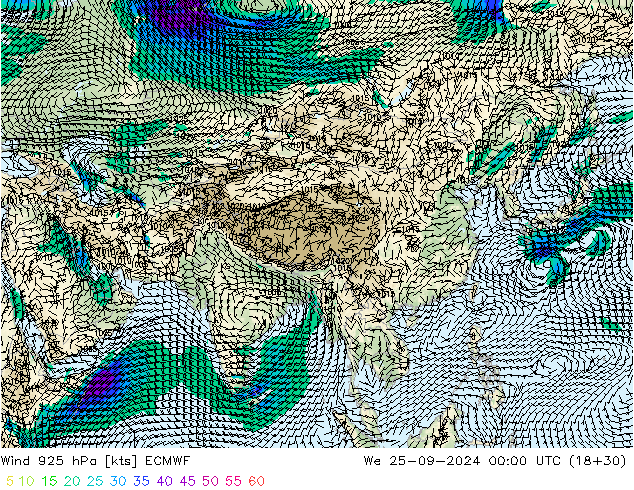 Viento 925 hPa ECMWF mié 25.09.2024 00 UTC