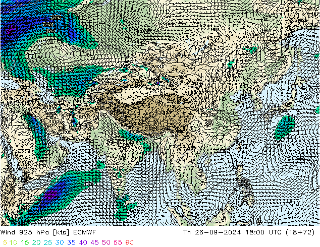 Wind 925 hPa ECMWF Čt 26.09.2024 18 UTC