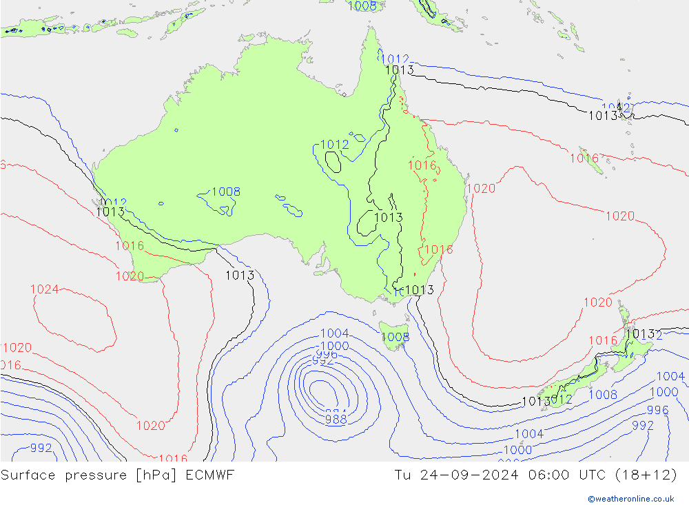 Atmosférický tlak ECMWF Út 24.09.2024 06 UTC