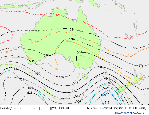 Height/Temp. 500 hPa ECMWF Qui 26.09.2024 06 UTC