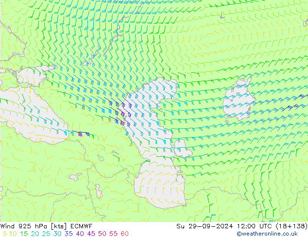 wiatr 925 hPa ECMWF nie. 29.09.2024 12 UTC