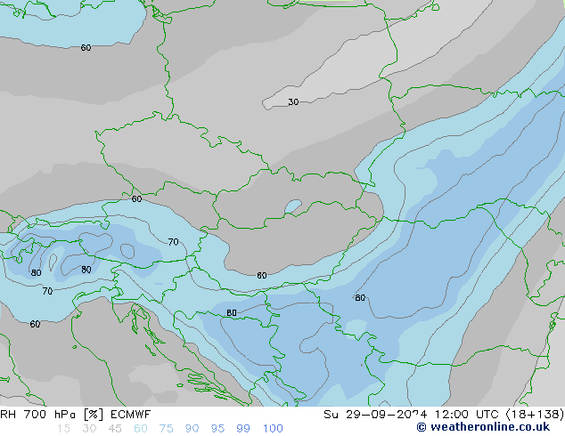 Humedad rel. 700hPa ECMWF dom 29.09.2024 12 UTC