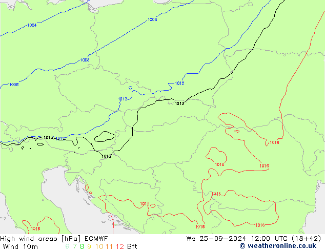 High wind areas ECMWF ср 25.09.2024 12 UTC