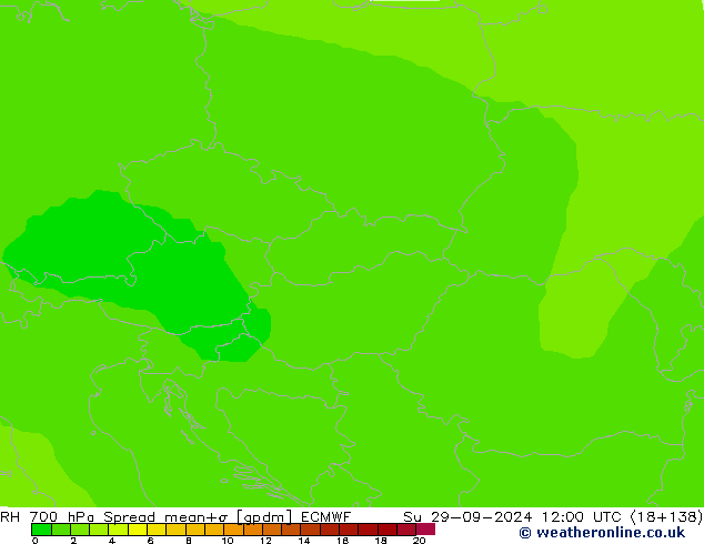 RH 700 hPa Spread ECMWF Su 29.09.2024 12 UTC