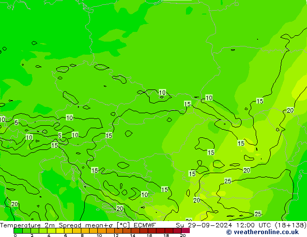 Temperatura 2m Spread ECMWF dom 29.09.2024 12 UTC