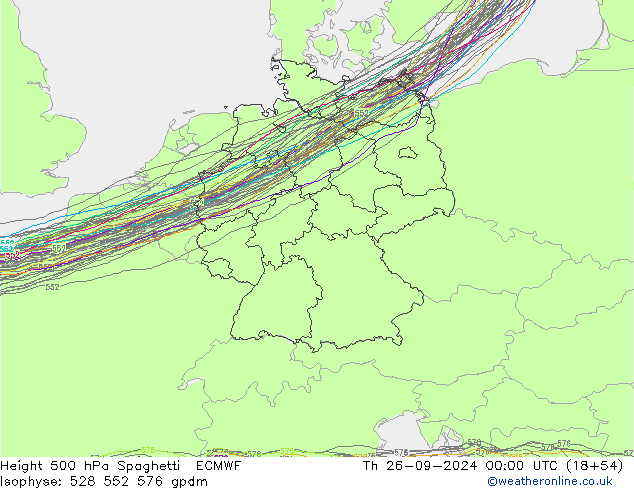 Height 500 hPa Spaghetti ECMWF gio 26.09.2024 00 UTC