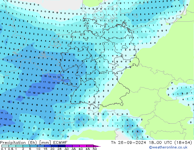 осадки (6h) ECMWF чт 26.09.2024 00 UTC