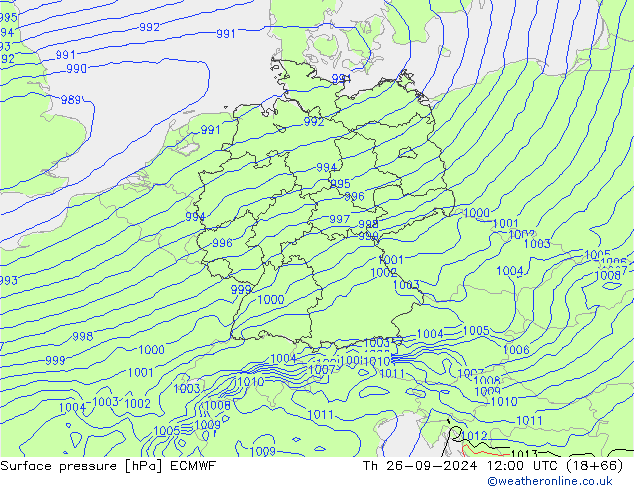 Atmosférický tlak ECMWF Čt 26.09.2024 12 UTC