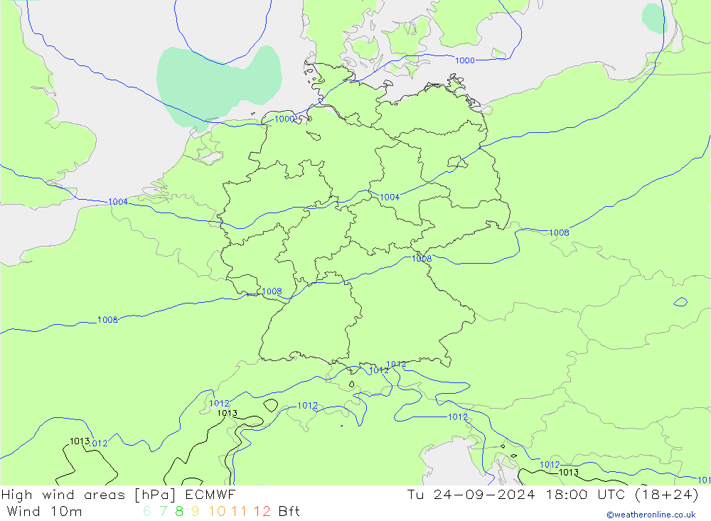 High wind areas ECMWF Tu 24.09.2024 18 UTC