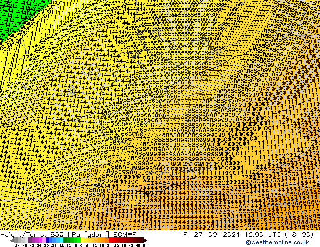 Height/Temp. 850 hPa ECMWF Fr 27.09.2024 12 UTC