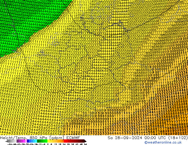 Height/Temp. 850 гПа ECMWF сб 28.09.2024 00 UTC