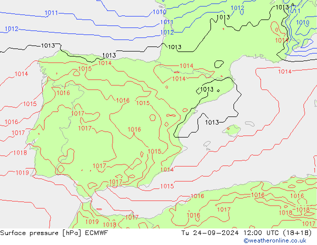 Atmosférický tlak ECMWF Út 24.09.2024 12 UTC