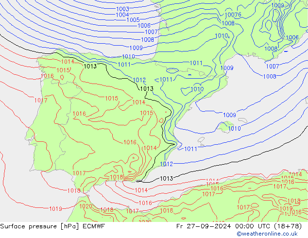 Surface pressure ECMWF Fr 27.09.2024 00 UTC