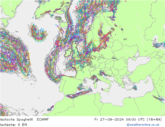 Isotachen Spaghetti ECMWF vr 27.09.2024 06 UTC