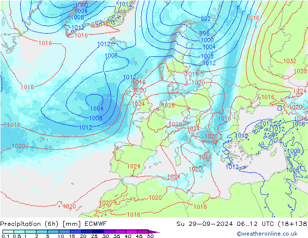 Precipitation (6h) ECMWF Su 29.09.2024 12 UTC