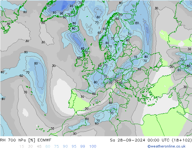 RH 700 hPa ECMWF So 28.09.2024 00 UTC