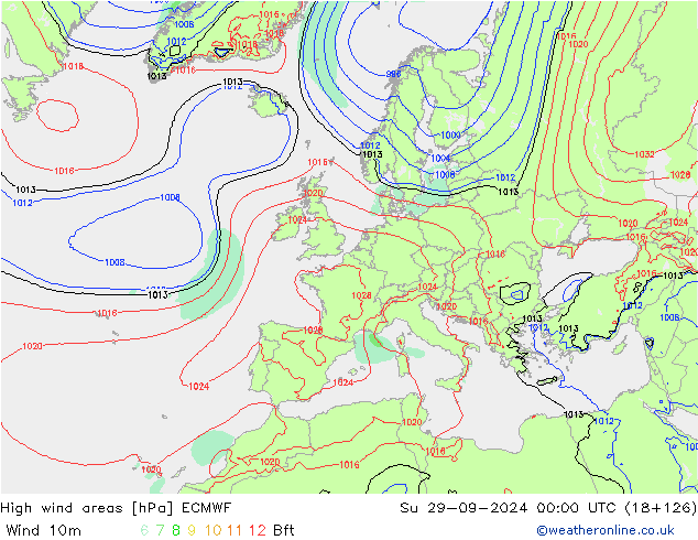 yüksek rüzgarlı alanlar ECMWF Paz 29.09.2024 00 UTC