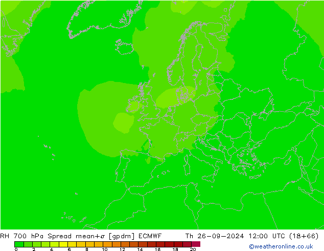 RH 700 hPa Spread ECMWF gio 26.09.2024 12 UTC