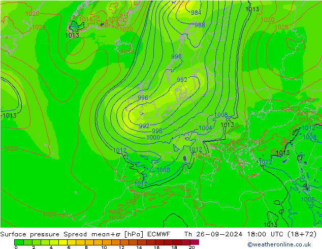 приземное давление Spread ECMWF чт 26.09.2024 18 UTC