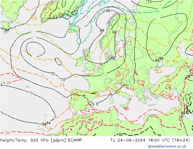 Géop./Temp. 925 hPa ECMWF mar 24.09.2024 18 UTC