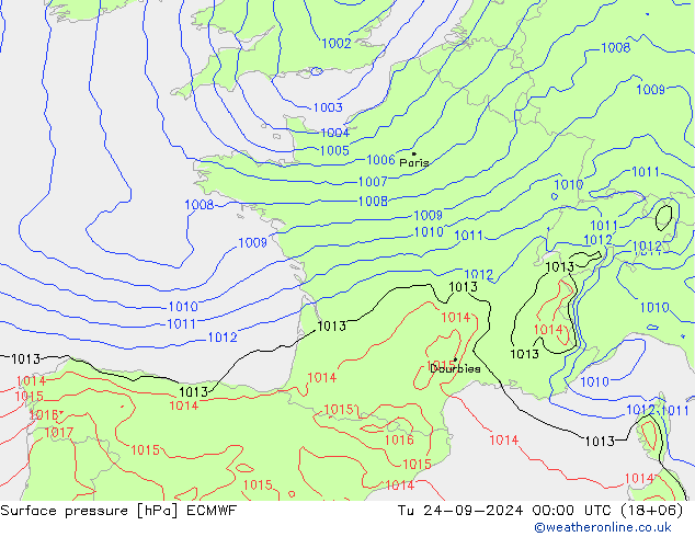 Yer basıncı ECMWF Sa 24.09.2024 00 UTC