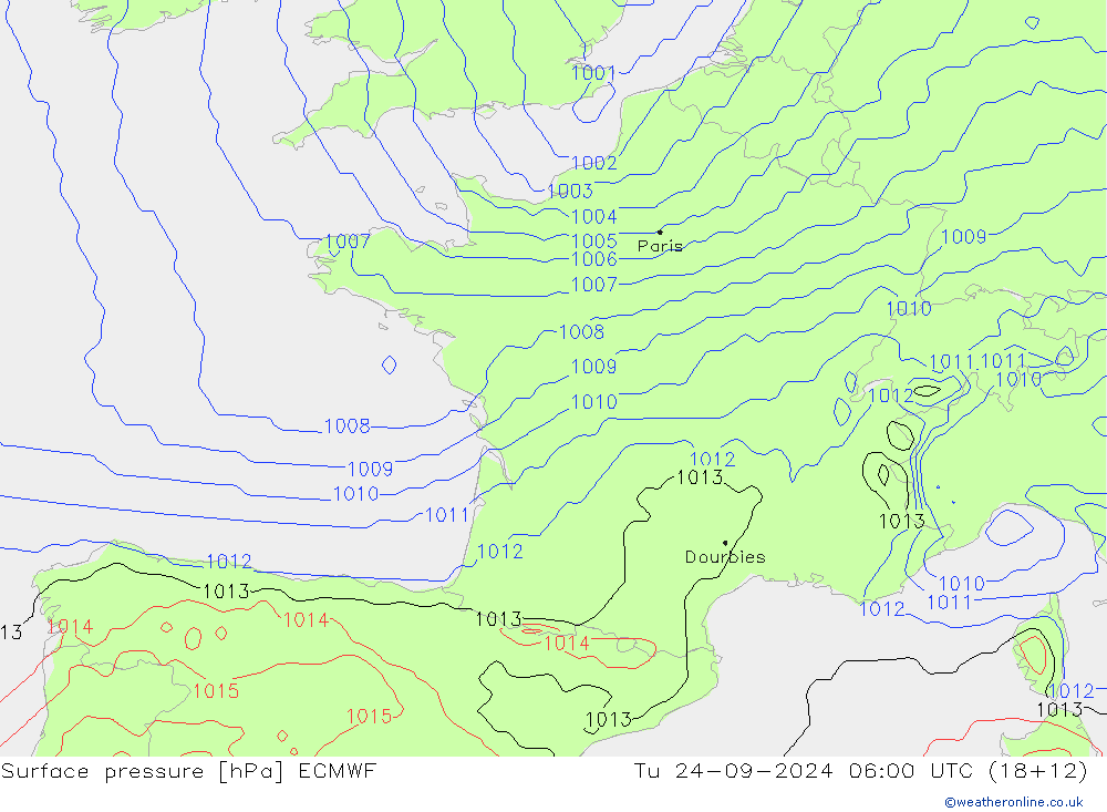 приземное давление ECMWF вт 24.09.2024 06 UTC