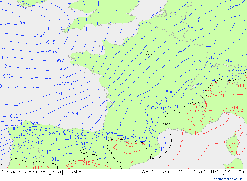 pression de l'air ECMWF mer 25.09.2024 12 UTC