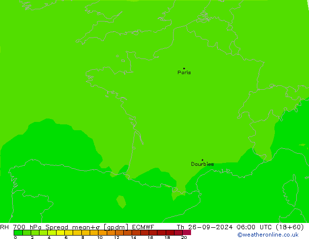 Humidité rel. 700 hPa Spread ECMWF jeu 26.09.2024 06 UTC