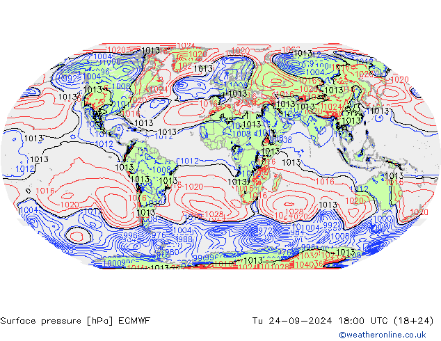 Atmosférický tlak ECMWF Út 24.09.2024 18 UTC