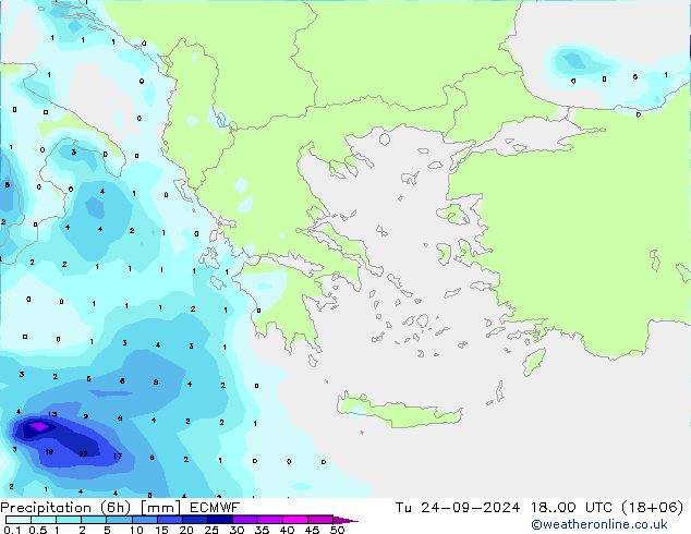 Precipitation (6h) ECMWF Tu 24.09.2024 00 UTC