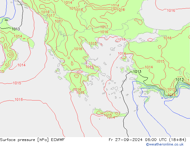 Presión superficial ECMWF vie 27.09.2024 06 UTC