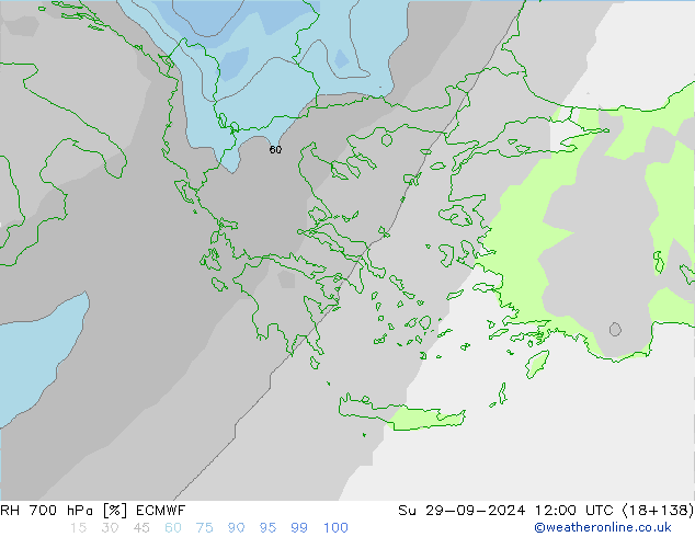 RH 700 hPa ECMWF Dom 29.09.2024 12 UTC