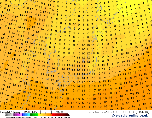 Height/Temp. 850 hPa ECMWF mar 24.09.2024 00 UTC