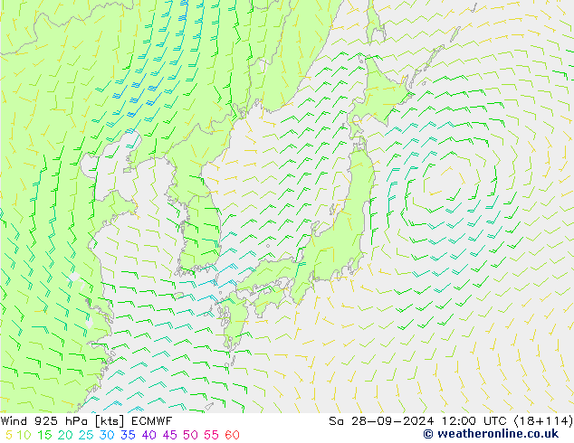 Viento 925 hPa ECMWF sáb 28.09.2024 12 UTC